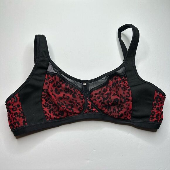 Modern movement cheetah animal print unlined wireless Black and Red Lace Bra 34D - Picture 2 of 7